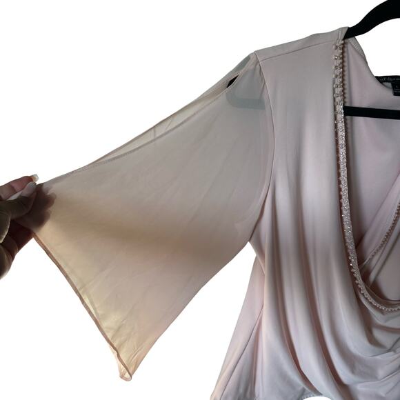 S.Levine Soft Baby Pink Cold Shoulder Rhinestone Blouse Top Women's Size Large - Picture 3 of 9
